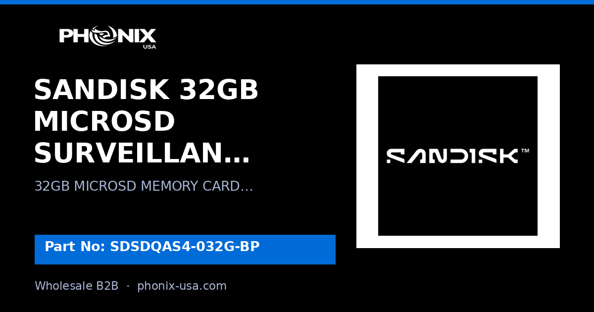 SANDISK 32GB MICROSD SURVEILLANCE MEMORY... | SDSDQAS4-032G-BP | Whole...